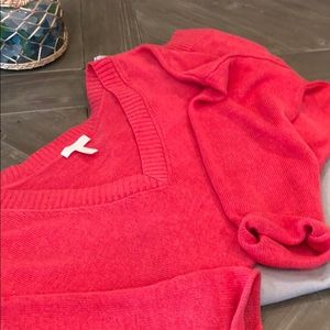 Eileen Fisher linen v-neck sweater in coral